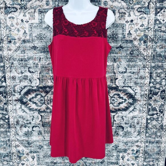 Ann Taylor Loft Dress Size M Lace Trim Red Mini Pullover Sleeveless - Picture 1 of 8